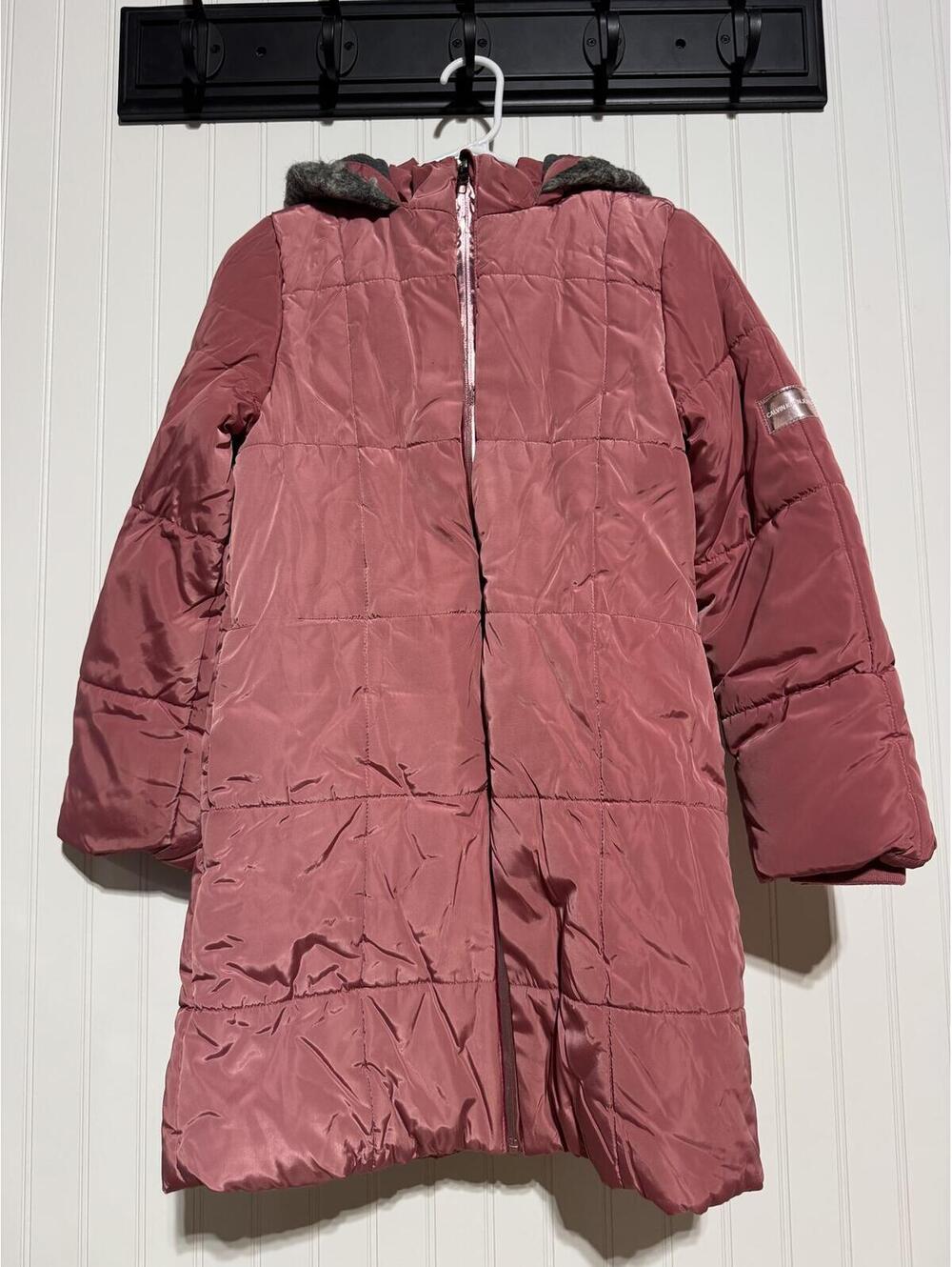 Calvin Klein Girls Metallic Rose Puffer Parka Hooded Jacket Coat Large (12/14)